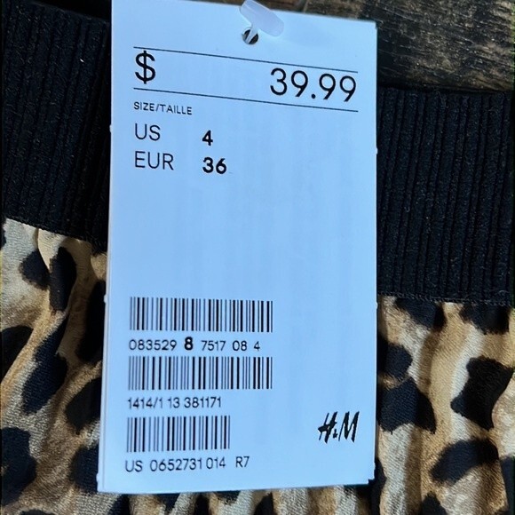 H&M NWT Size Small Pleated Midi Skirt Cheetah Leopard Print Elastic Long Lined - Picture 4 of 7
